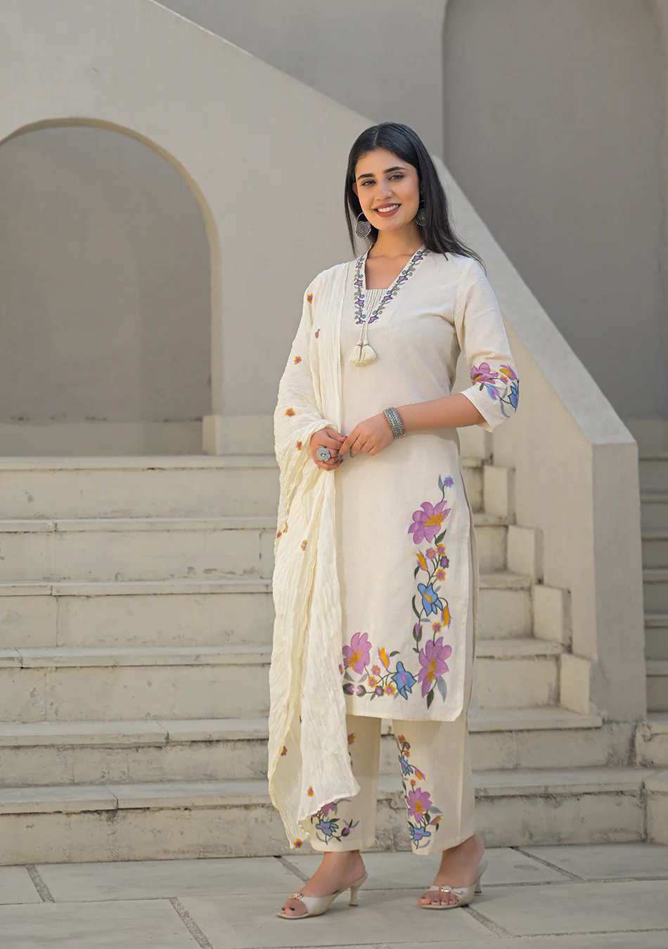 Aravalii Ivory Meadow Artisan Suit Set - Image 4