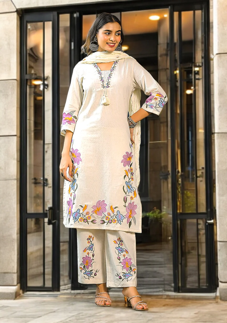 Aravalii Ivory Meadow Artisan Suit Set - Image 8