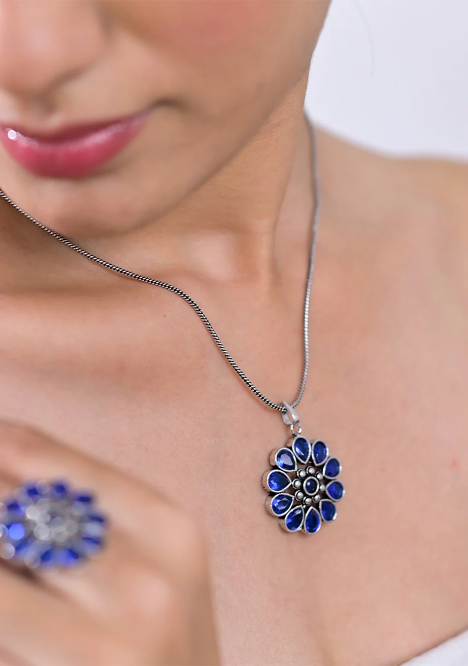 Sapphire Blossom Pendant Set - Image 4