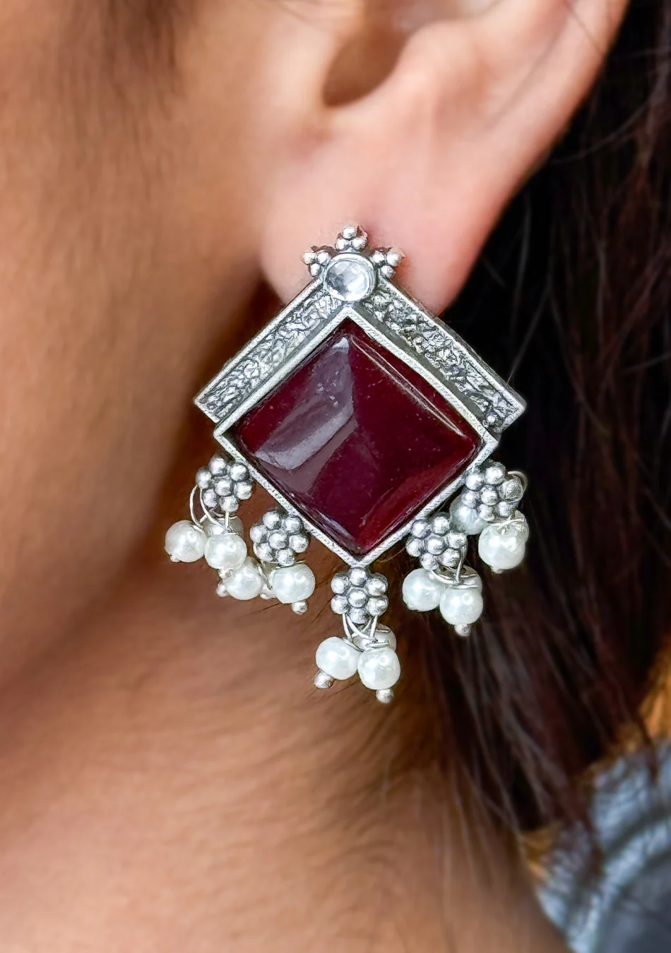 Ruby Square Earrings - Image 2