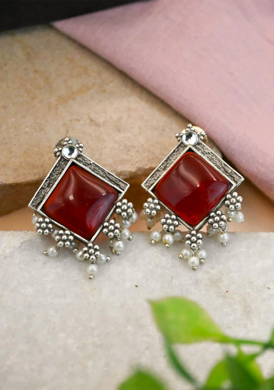 Ruby Square Earrings - Image 3