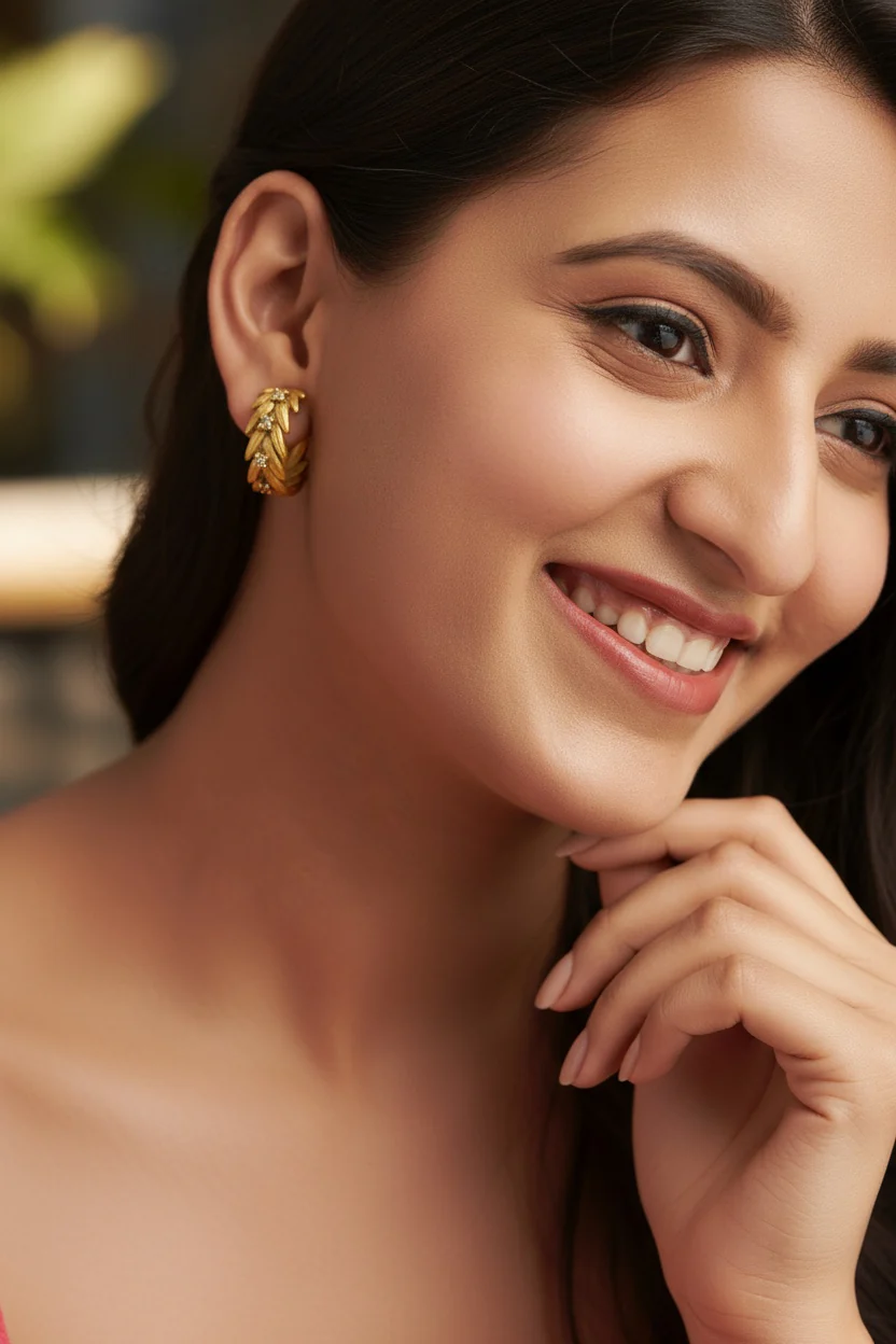 Golden Laurel Hoop Earrings - Image 2