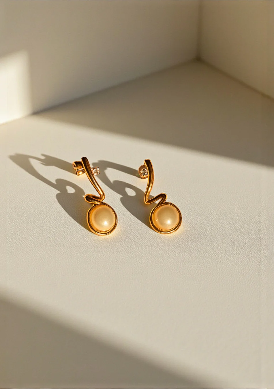 Golden Wave Pearl Earrings - Image 2
