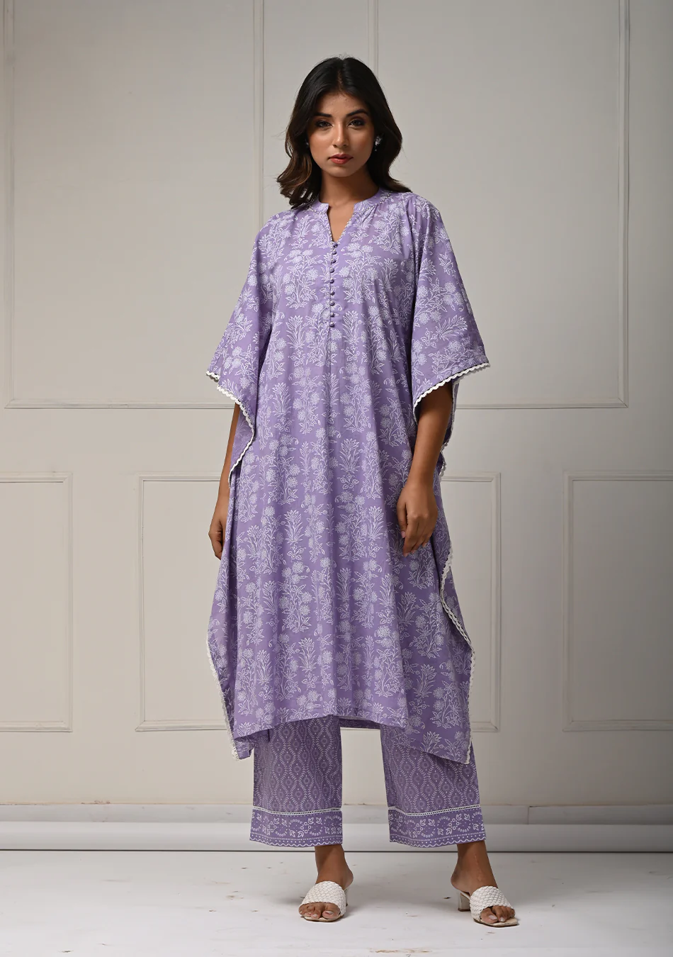 Khadi Print Lilac Kaftan Co-ord Set - Image 2
