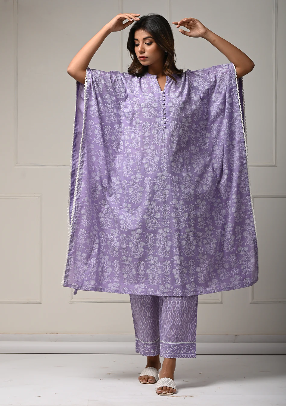 Khadi Print Lilac Kaftan Co-ord Set - Image 3