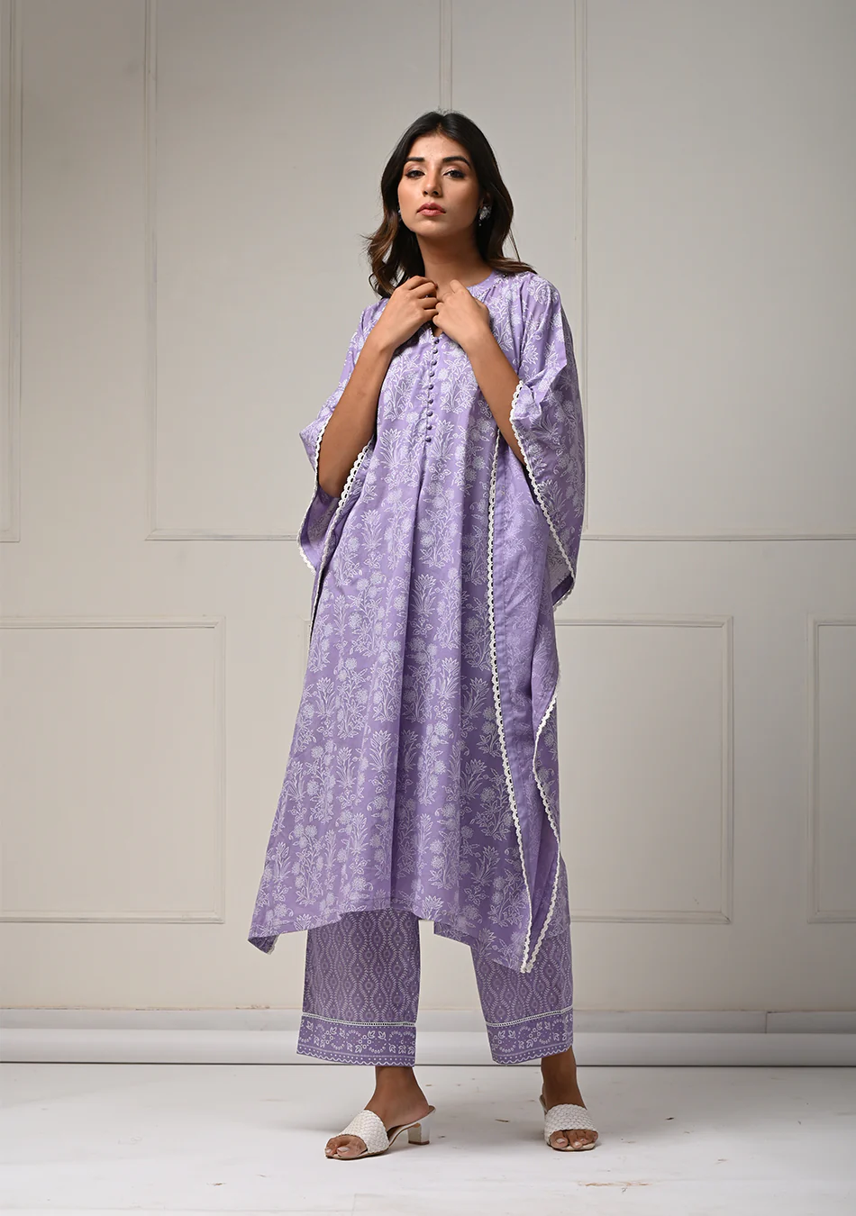 Khadi Print Lilac Kaftan Co-ord Set - Image 4
