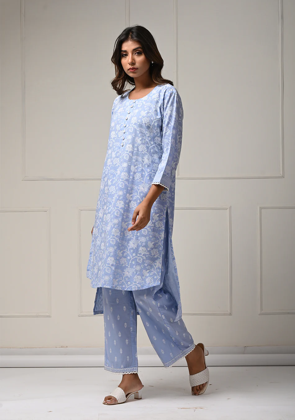 Khadi Print Sky Blue Co-ord Set in Lino Dobby - Image 5