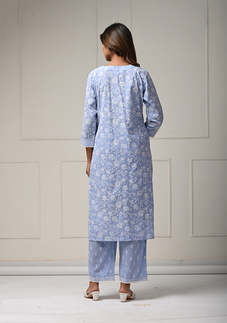 Khadi Print Sky Blue Co-ord Set in Lino Dobby - Image 7