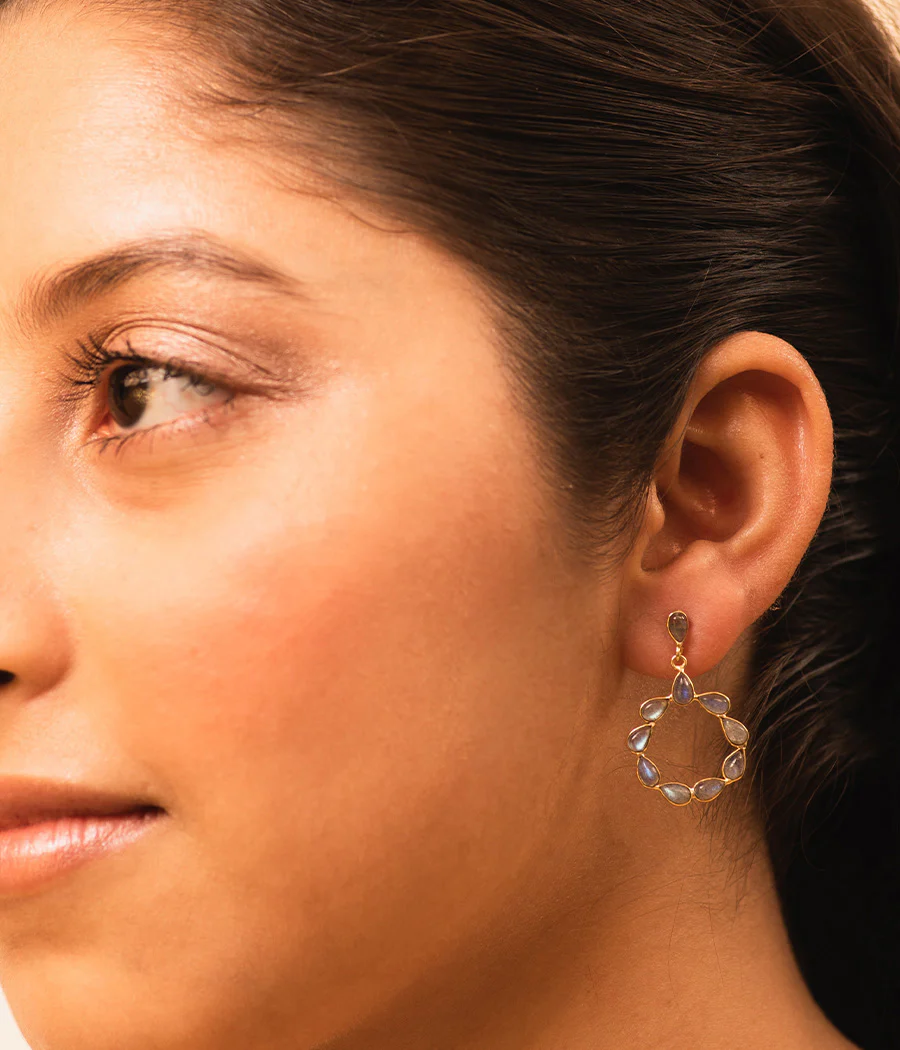 Labradorite Gold-Plated Loop Earrings - Big - Image 5