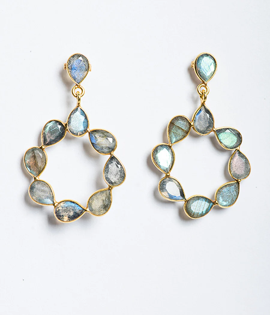 Labradorite Gold-Plated Loop Earrings - Big - Image 6