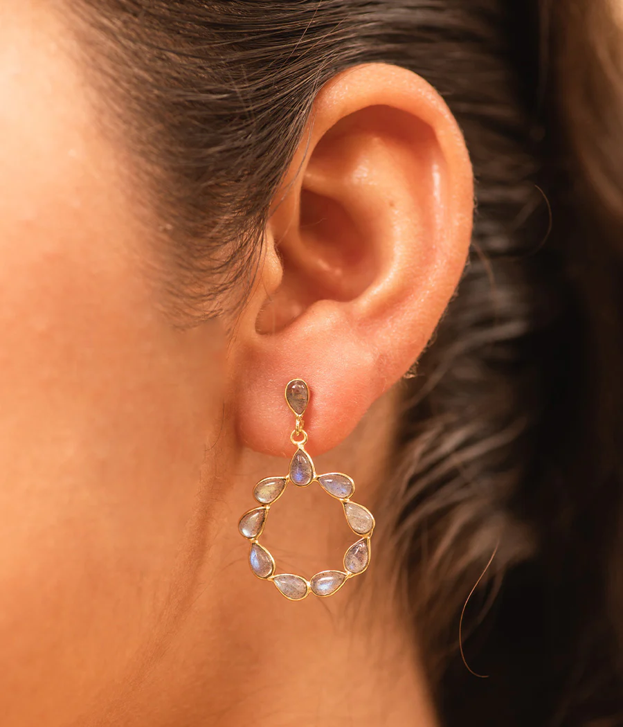 Labradorite Gold-Plated Loop Earrings - Small - Image 2