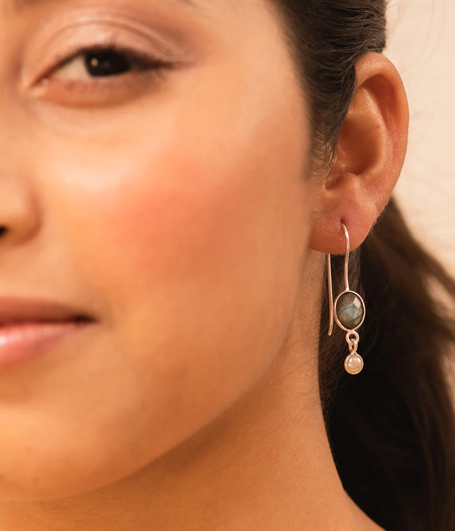 Labradorite & Pearl Latkan Earrings - Image 3