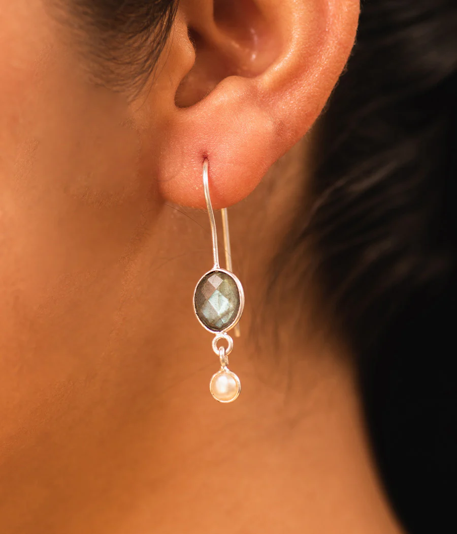 Labradorite & Pearl Latkan Earrings - Image 4