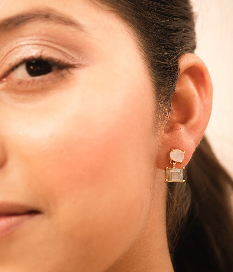 Labradorite & Rainbow Moonstone Gold-Plated Earrings - Image 2