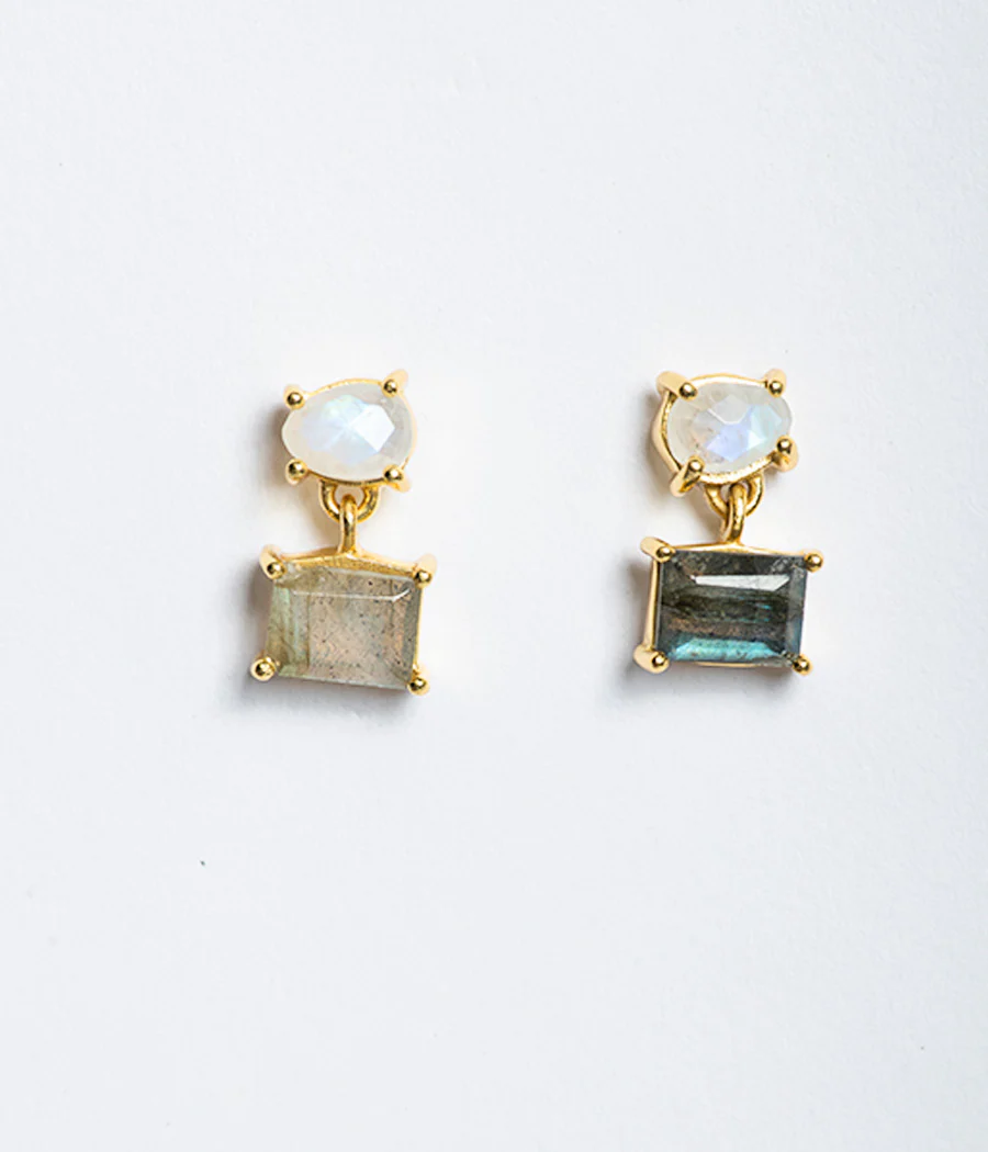 Labradorite & Rainbow Moonstone Gold-Plated Earrings - Image 3