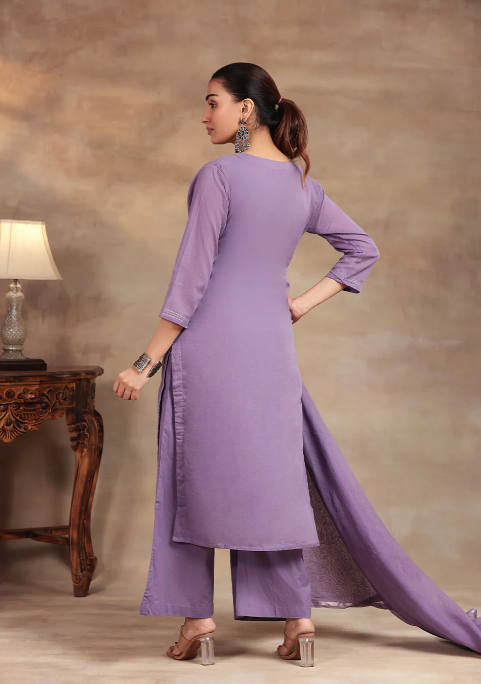 Lavender elegance Embroidered Suit Set - Image 4