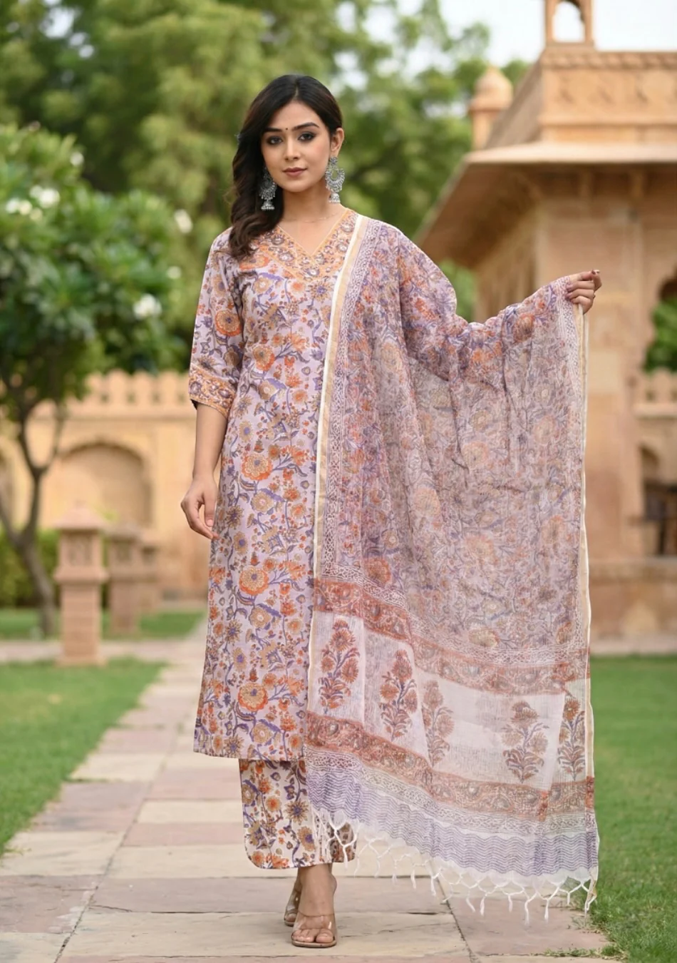 Aravalii Lilac Blossom Handblock Suit Set - Image 2