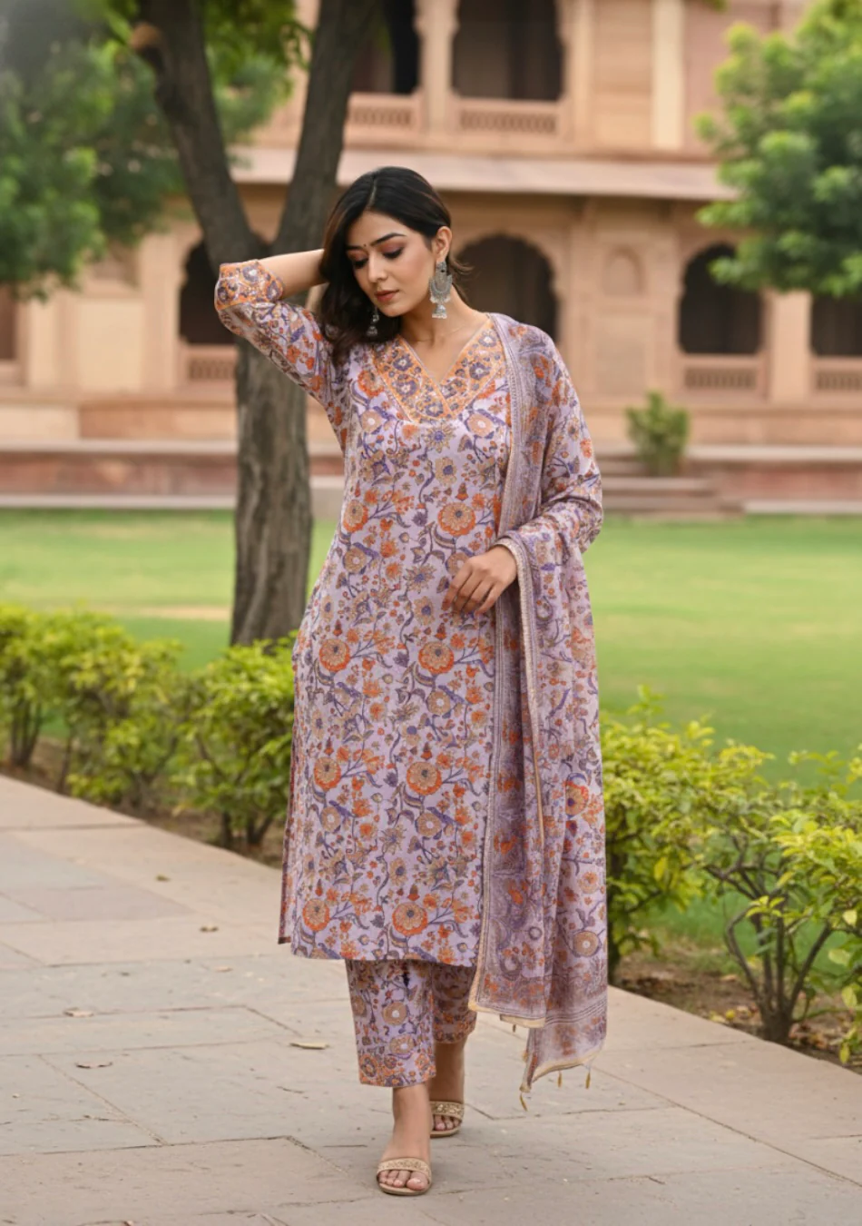 Aravalii Lilac Blossom Handblock Suit Set - Image 3