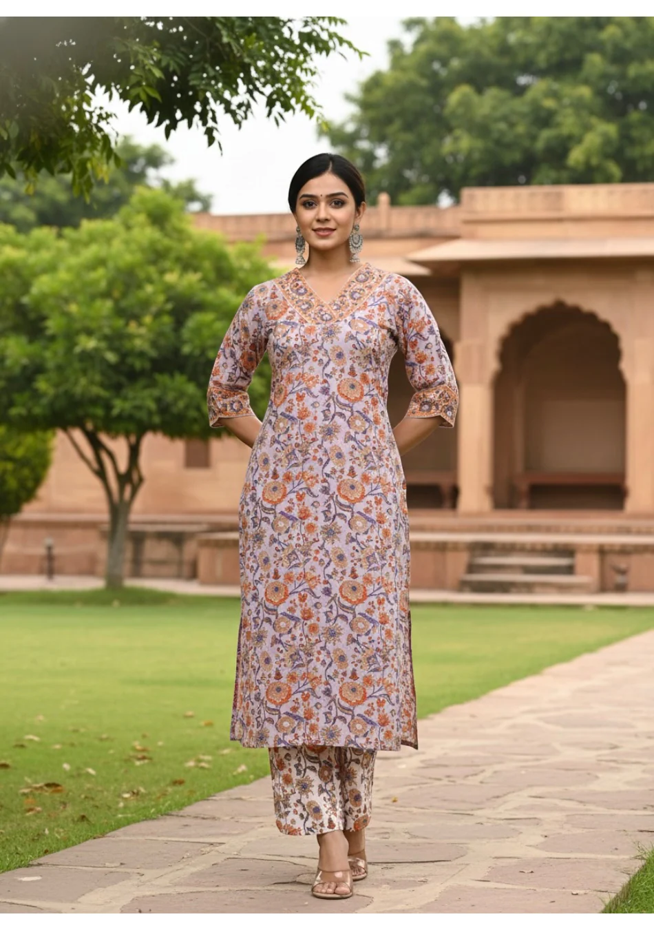 Aravalii Lilac Blossom Handblock Suit Set - Image 5