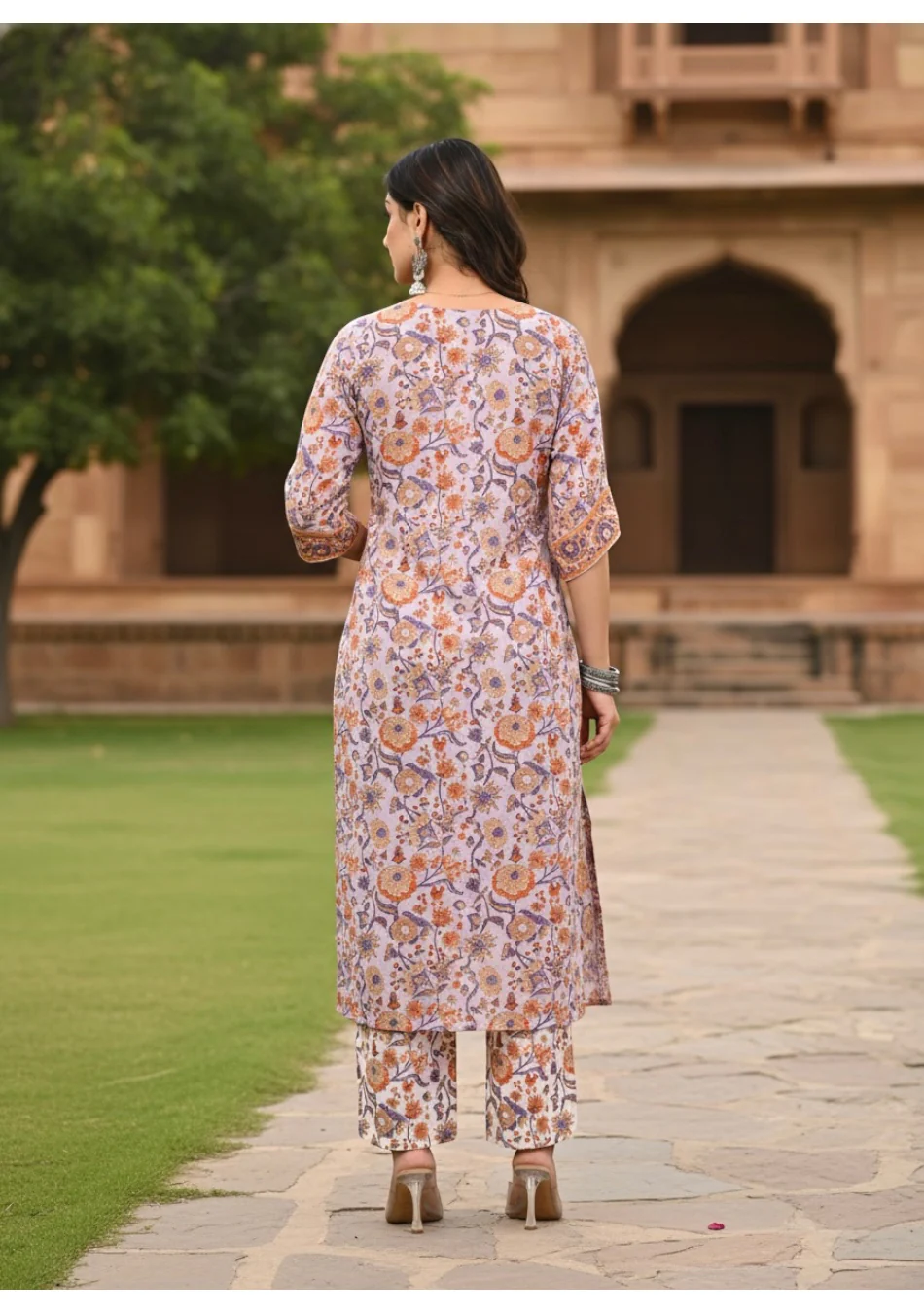 Aravalii Lilac Blossom Handblock Suit Set - Image 6