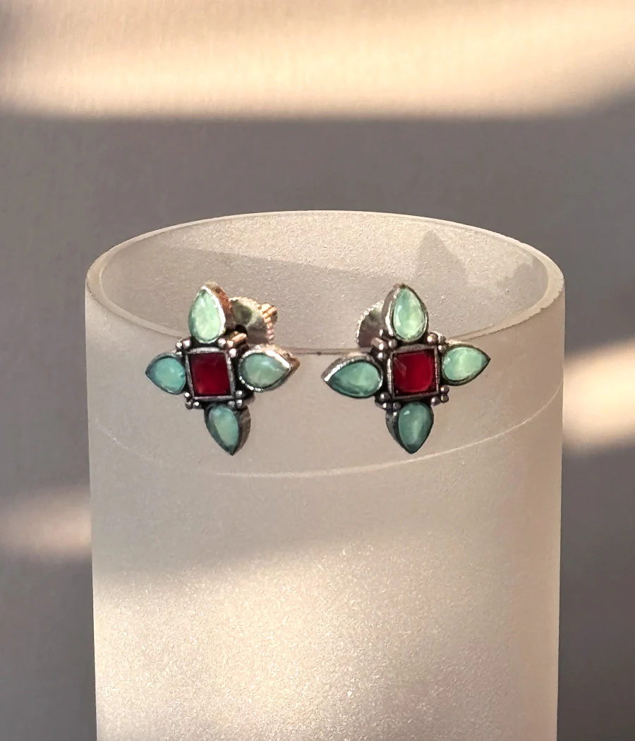 Lime Green Stud Earrings - Image 2