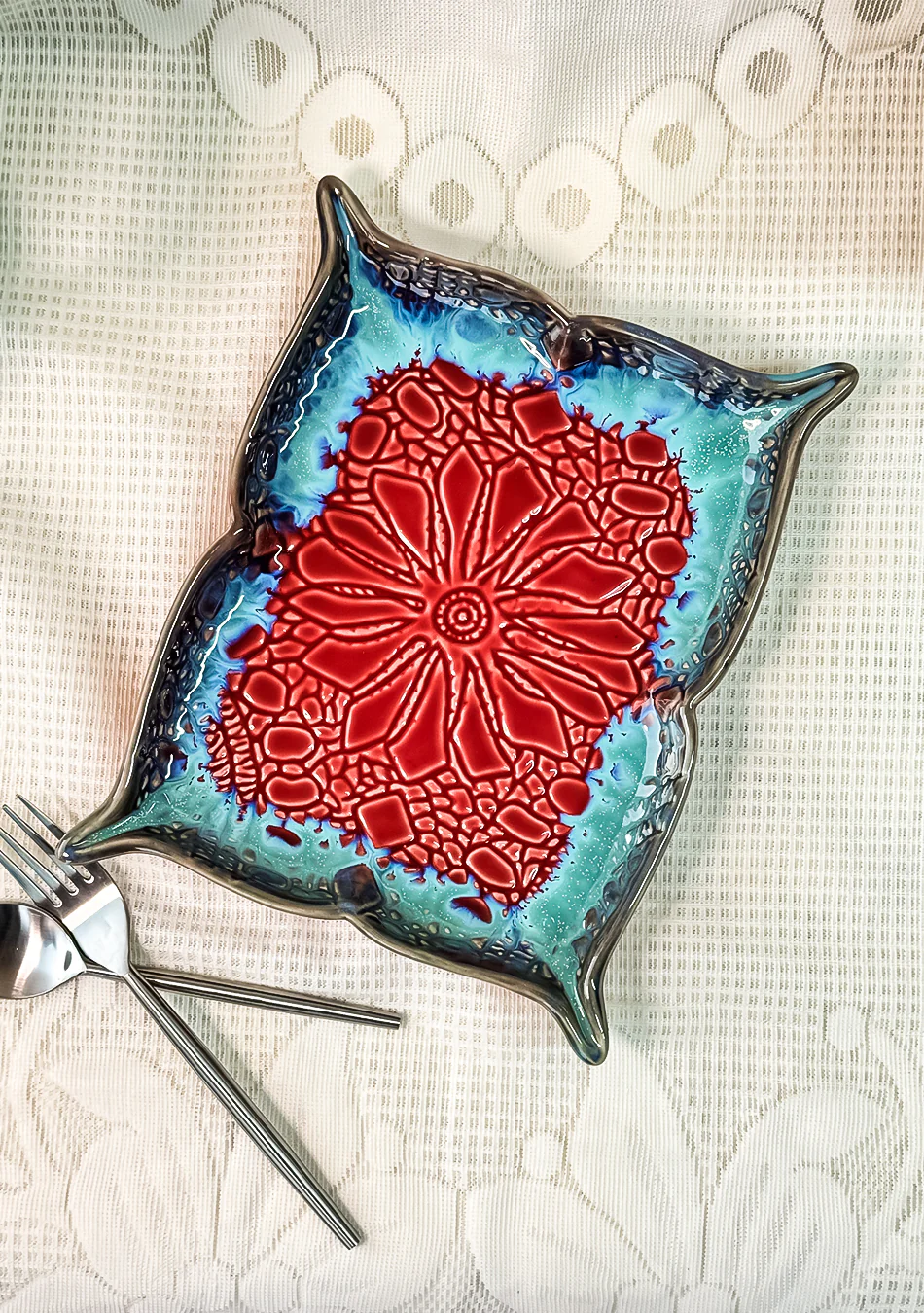 Mandala Red Ceramic Platter - Image 11