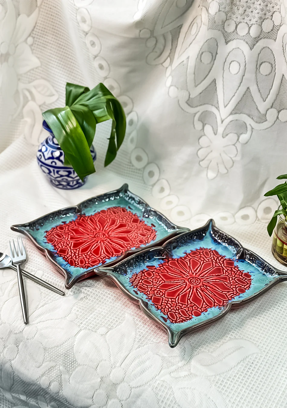 Mandala Red Ceramic Platter - Image 14