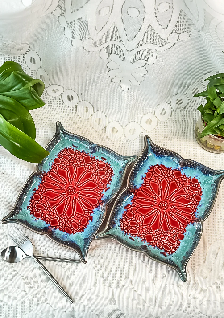 Mandala Red Ceramic Platter - Image 15
