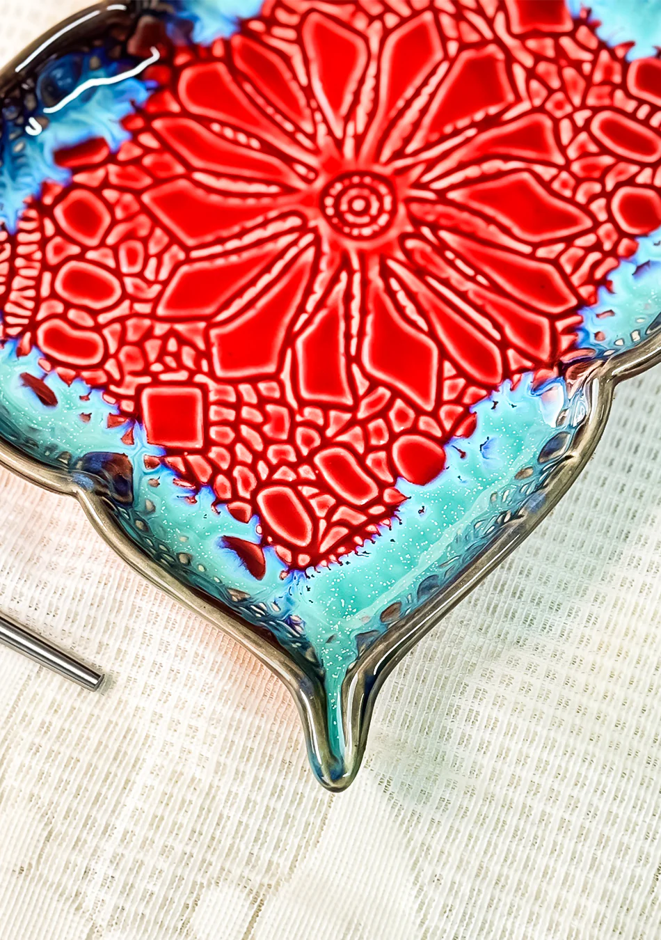 Mandala Red Ceramic Platter - Image 9