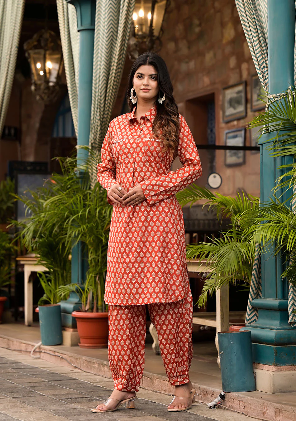 Crimson Shirt Style Kurta Hem Cuffed Pant Co-ord - Image 2