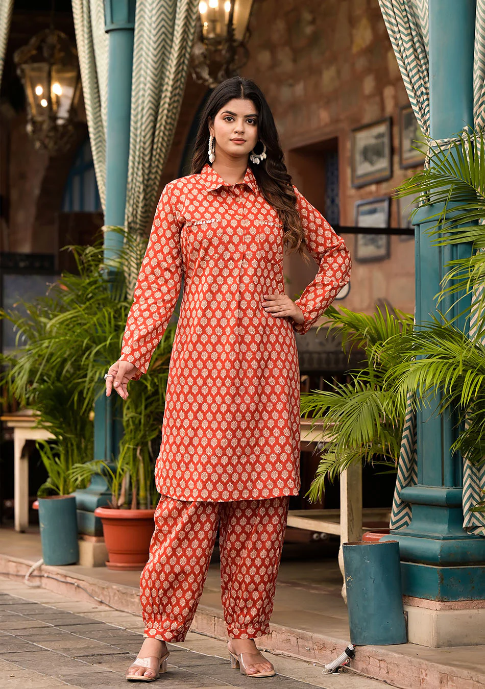 Crimson Shirt Style Kurta Hem Cuffed Pant Co-ord - Image 4