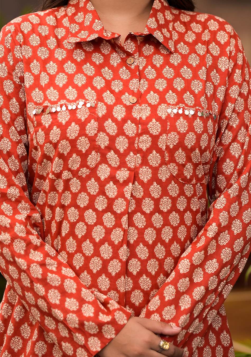 Crimson Shirt Style Kurta Hem Cuffed Pant Co-ord - Image 5