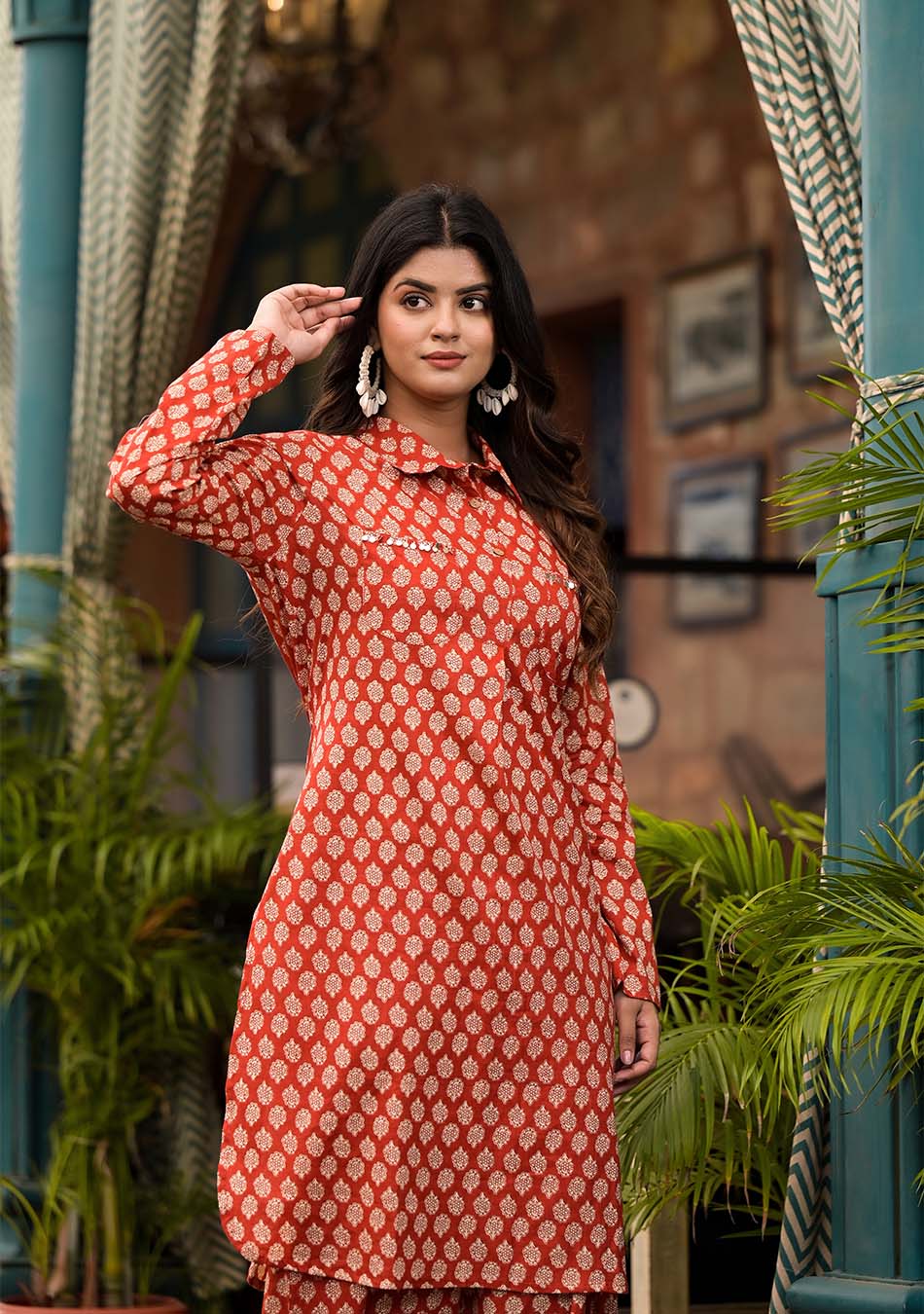 Crimson Shirt Style Kurta Hem Cuffed Pant Co-ord - Image 6