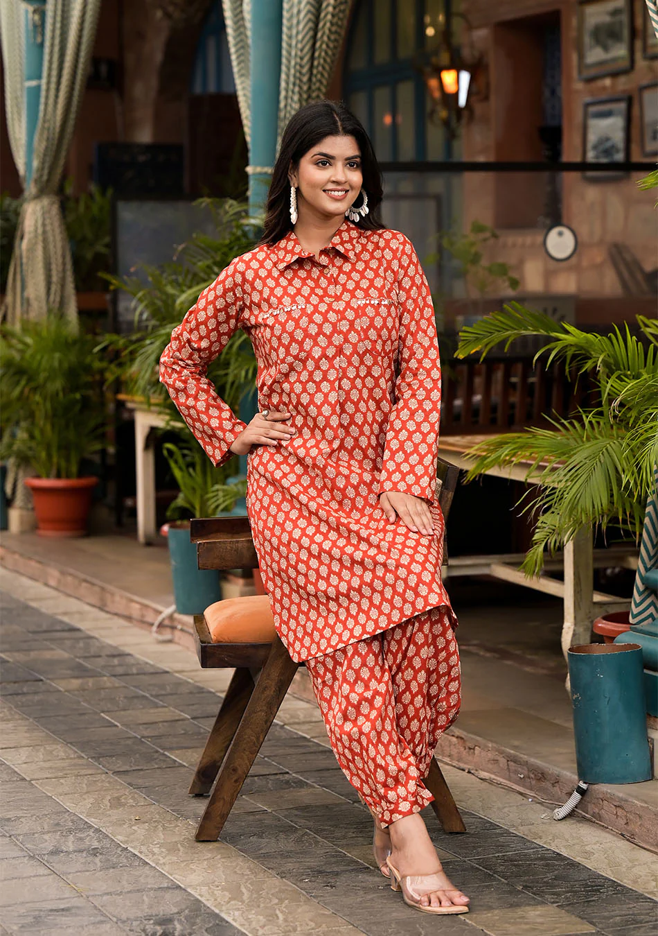Crimson Shirt Style Kurta Hem Cuffed Pant Co-ord - Image 7