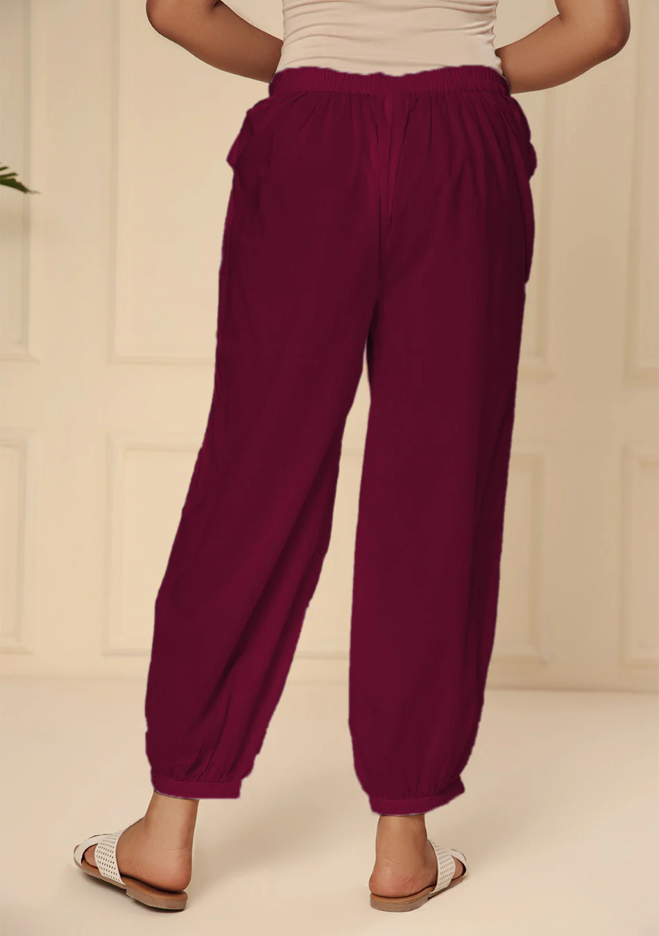 MAROON EMBROIDERED LACE CUFF PANT - Image 2