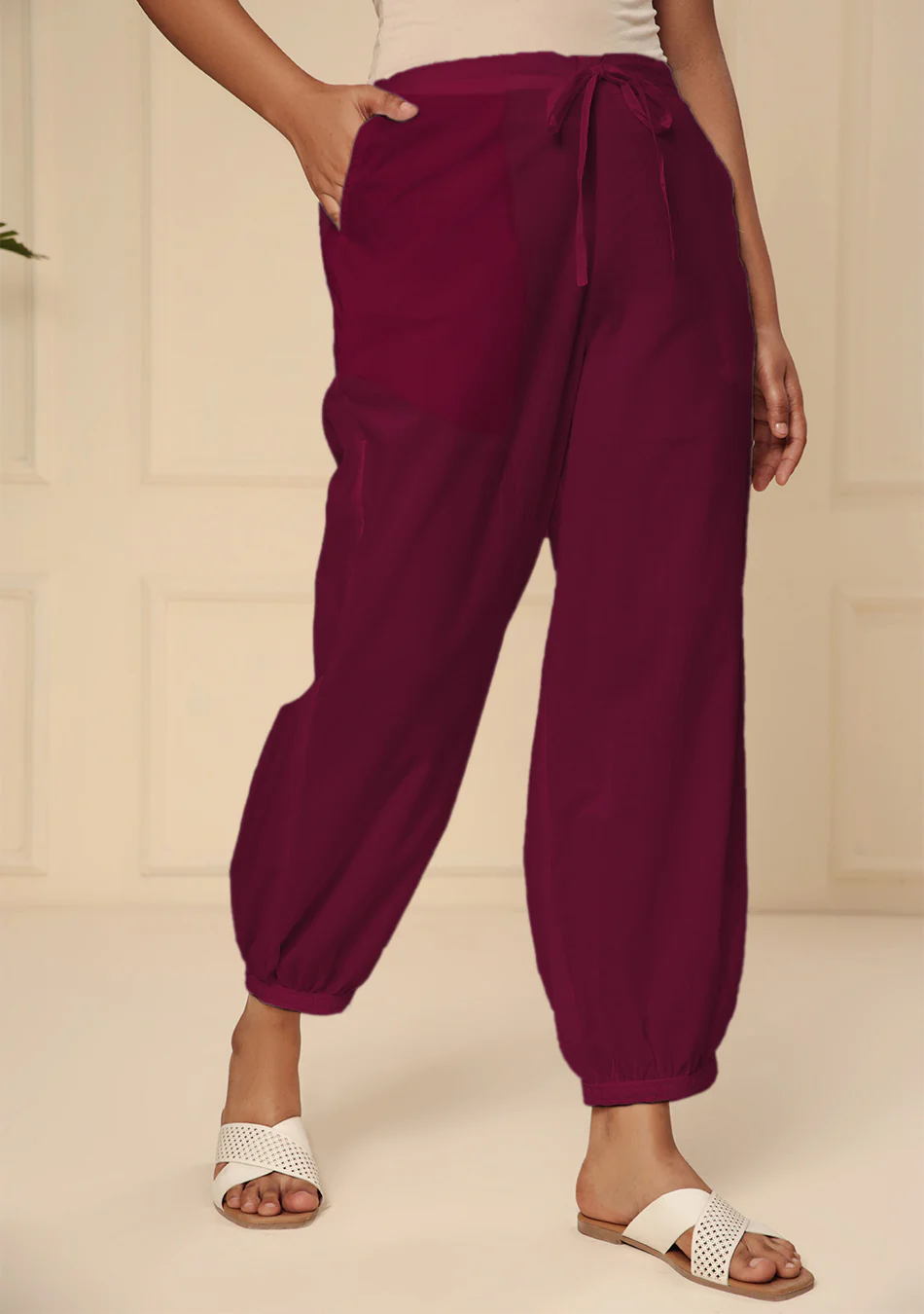MAROON EMBROIDERED LACE CUFF PANT - Image 4