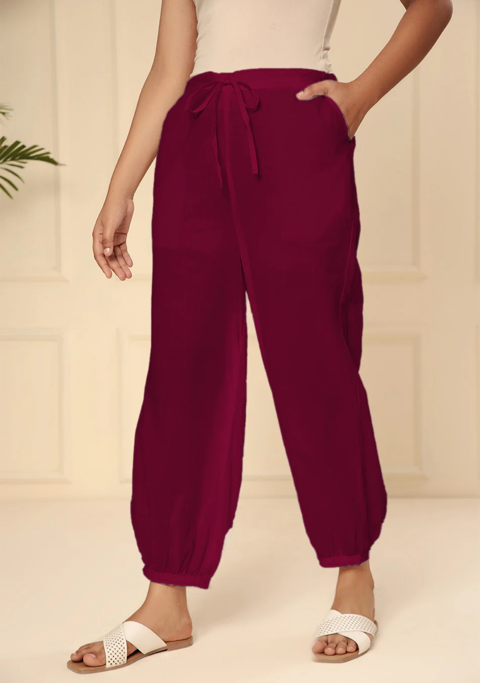 MAROON EMBROIDERED LACE CUFF PANT - Image 5