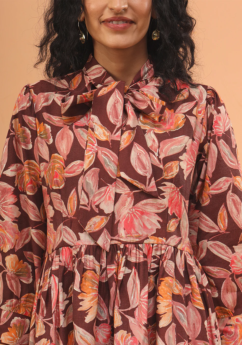 Maroon Floral Print Muslin Peplum Top With Bell-Bottom - Image 7