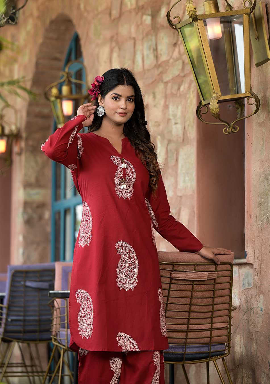 Aravalii Burgundy Paisley Handblock Co-ord Set - Image 10
