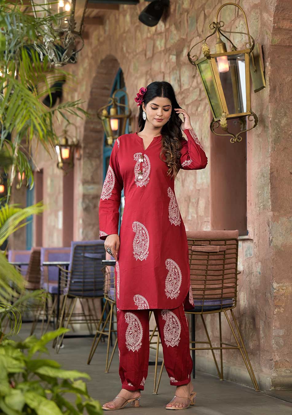 Aravalii Burgundy Paisley Handblock Co-ord Set - Image 11