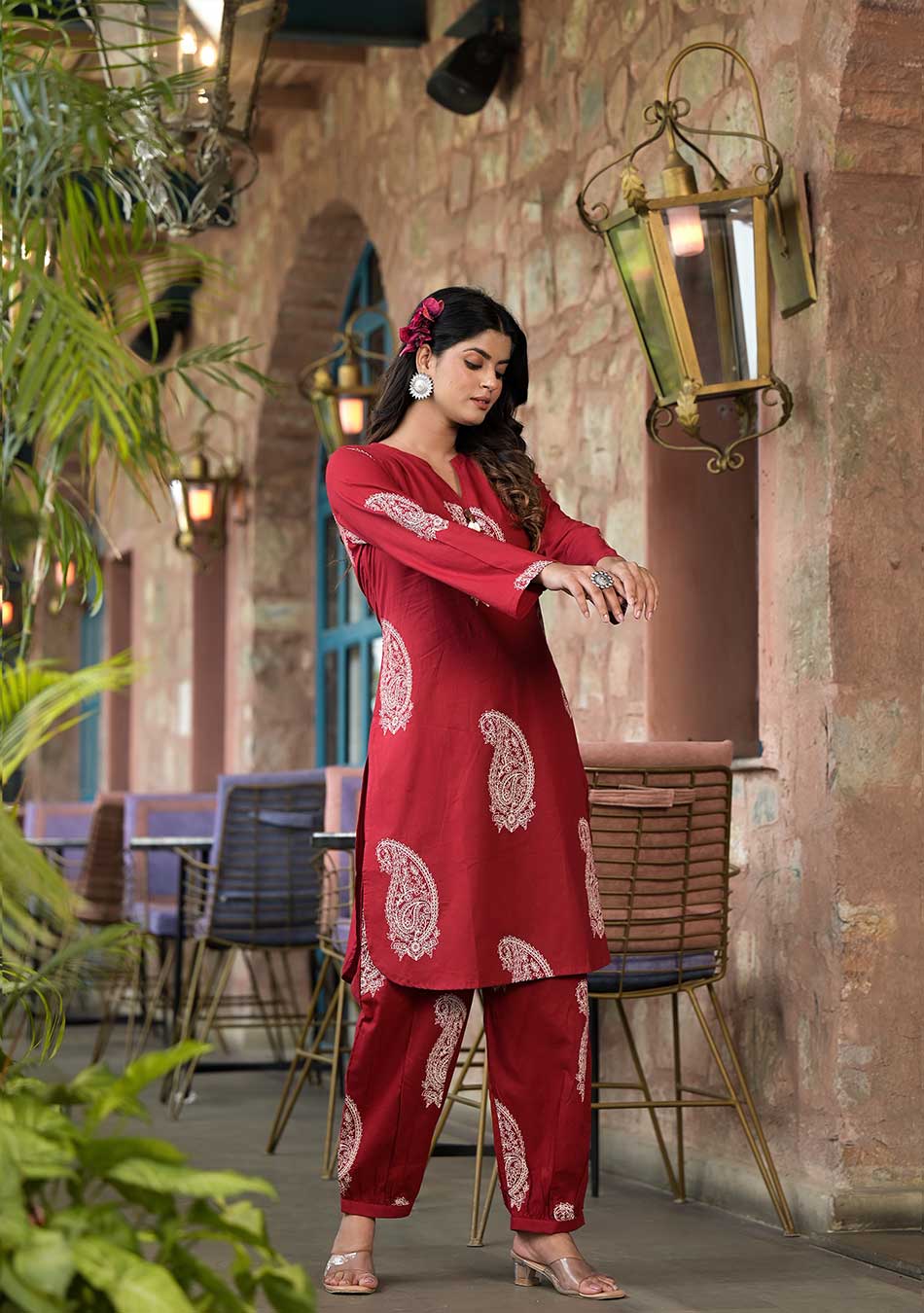 Aravalii Burgundy Paisley Handblock Co-ord Set - Image 12