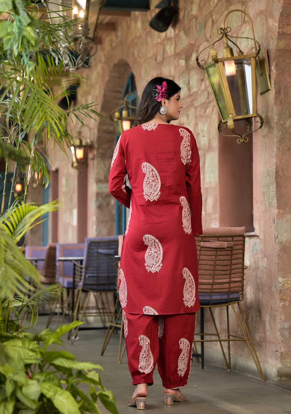 Aravalii Burgundy Paisley Handblock Co-ord Set - Image 13