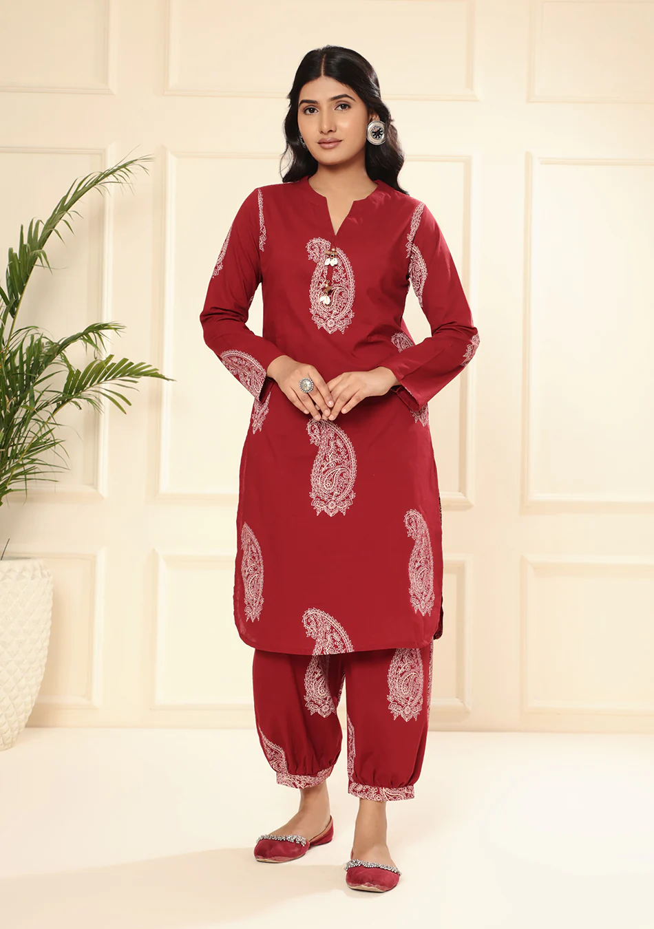Aravalii Burgundy Paisley Handblock Co-ord Set - Image 15