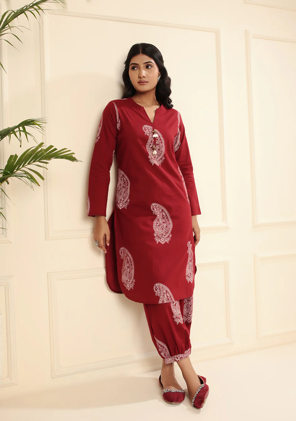 Aravalii Burgundy Paisley Handblock Co-ord Set - Image 17