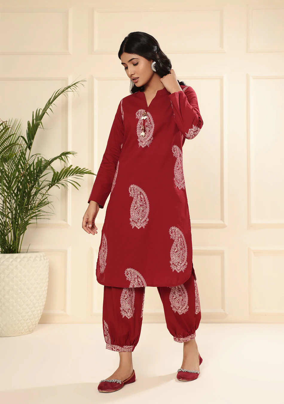 Aravalii Burgundy Paisley Handblock Co-ord Set - Image 18