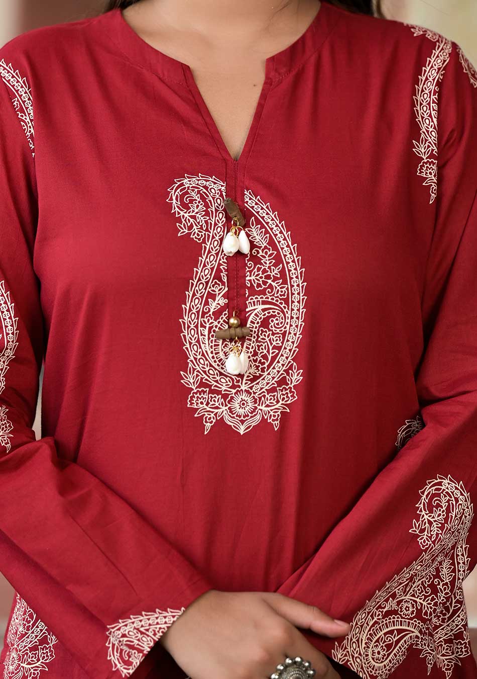 Aravalii Burgundy Paisley Handblock Co-ord Set - Image 19