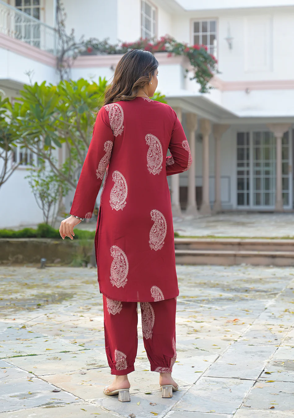 Aravalii Burgundy Paisley Handblock Co-ord Set - Image 5