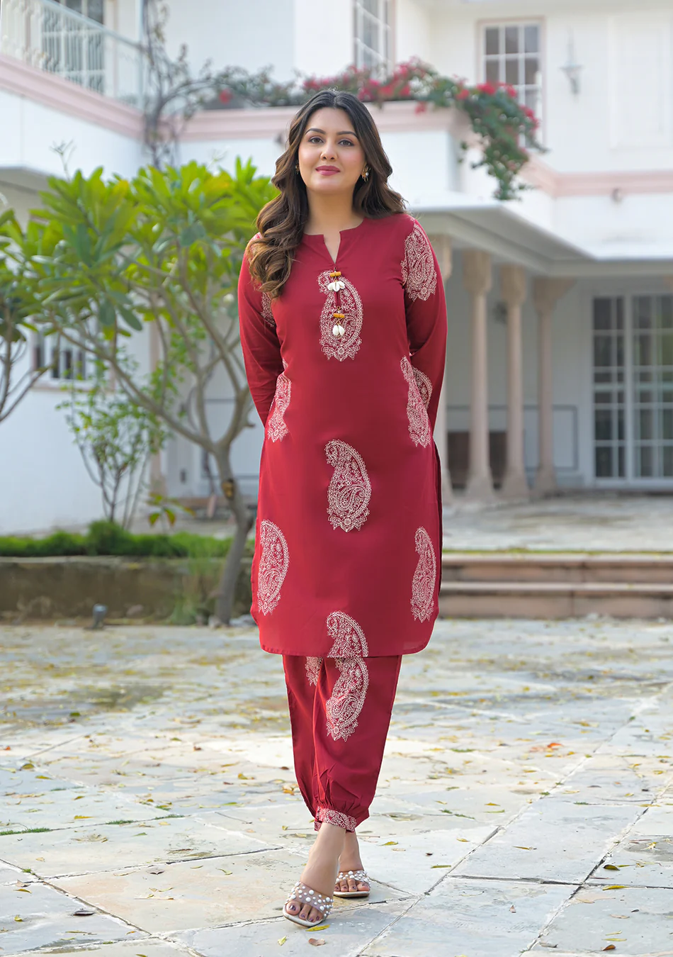 Aravalii Burgundy Paisley Handblock Co-ord Set - Image 7