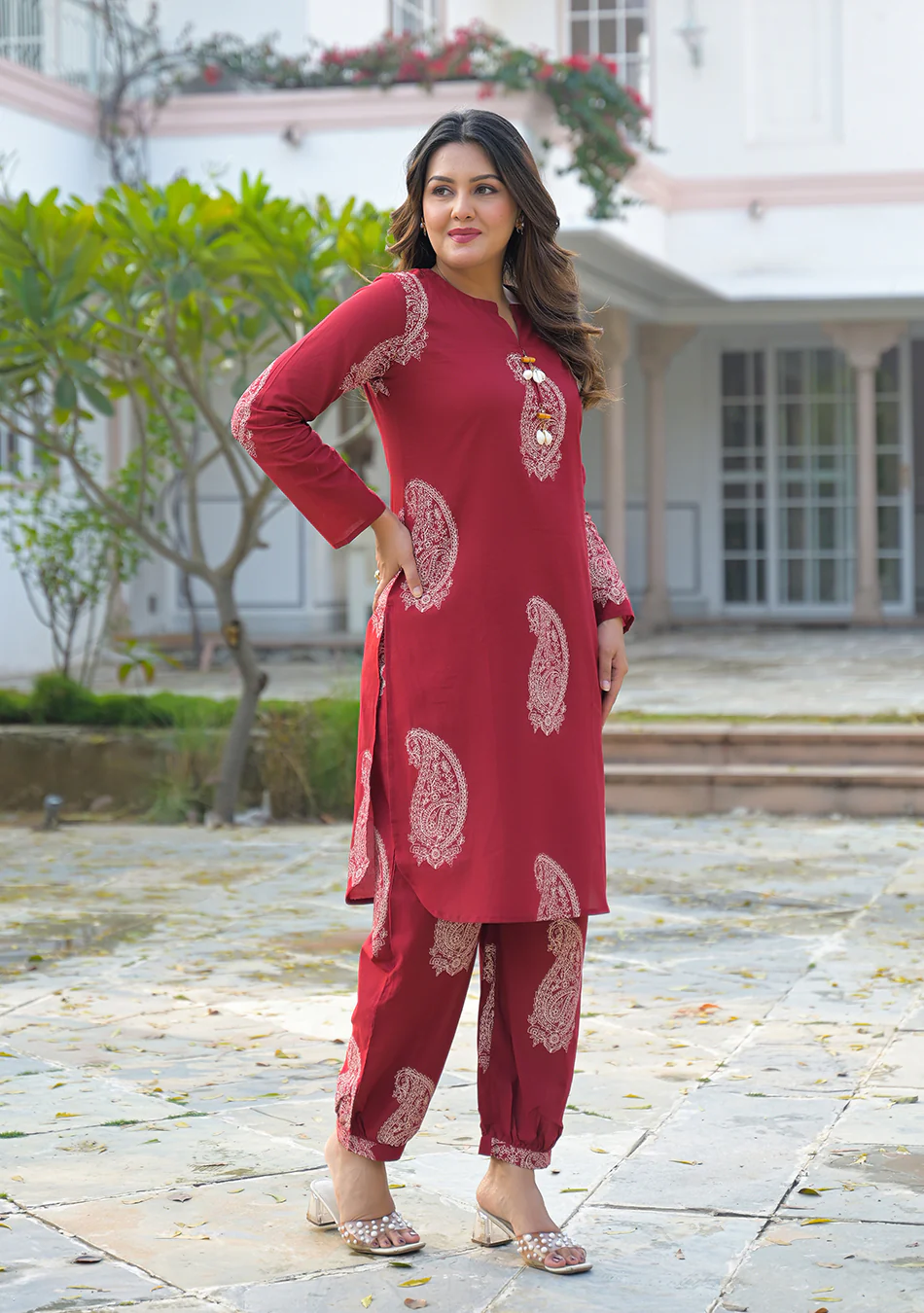 Aravalii Burgundy Paisley Handblock Co-ord Set - Image 8
