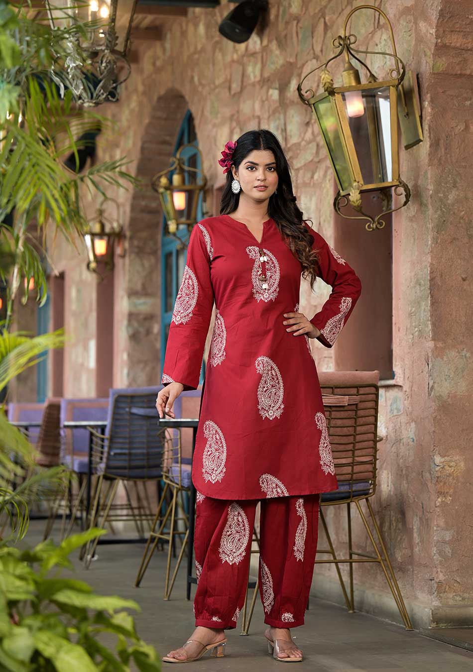 Aravalii Burgundy Paisley Handblock Co-ord Set - Image 9